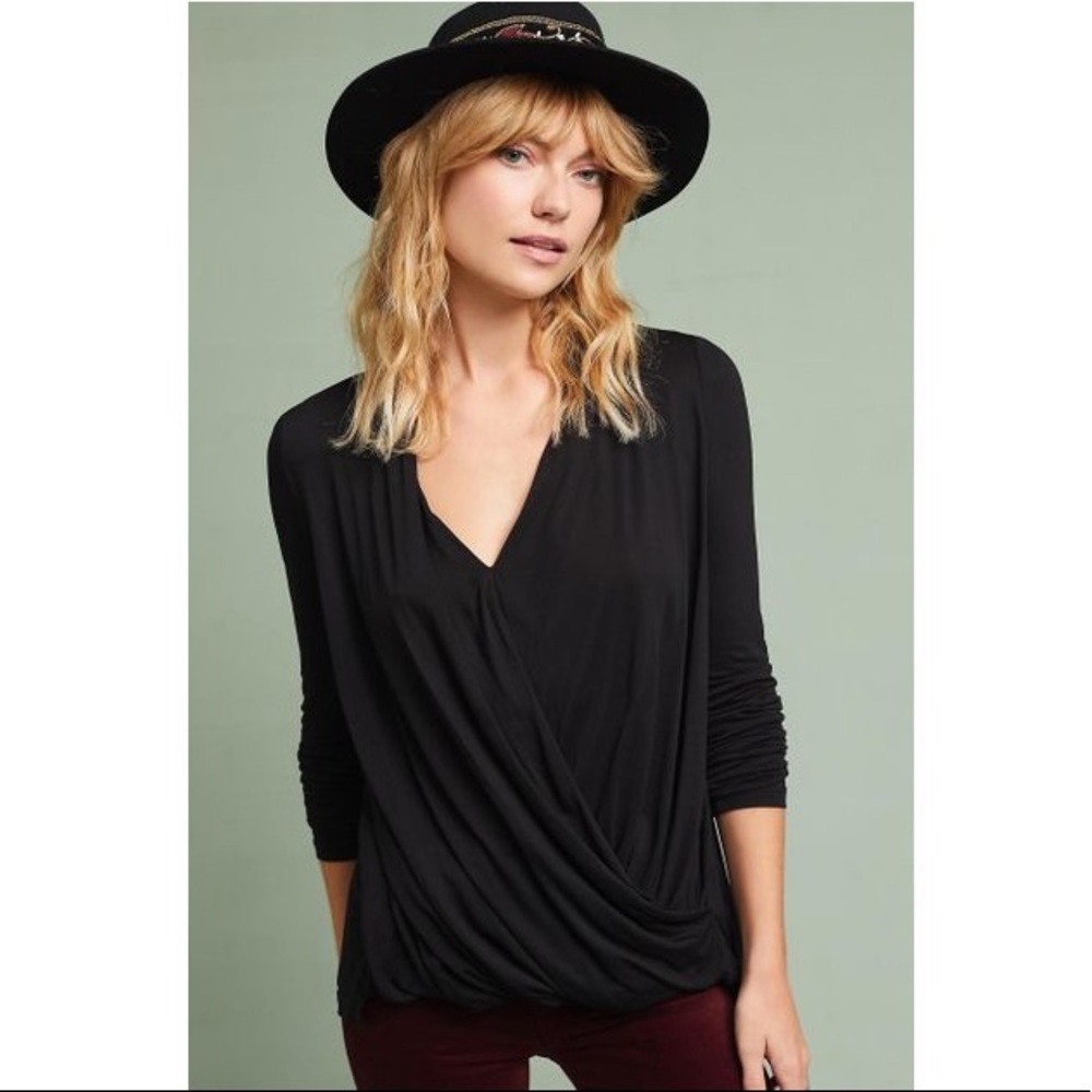 Anthropologie Akemi + Kin • Black Wrap Top - Picture 2 of 8